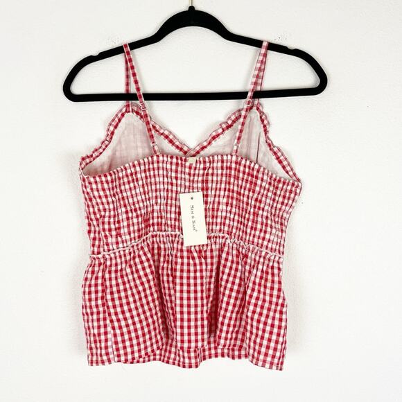 Sim & Sam Women's Top Red Gingham Strappy Crop Ruffle Smocked Summer Medium NWT - Picture 2 of 7
